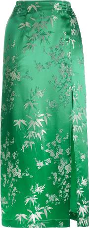 Attico Silk Jacquard Floral Print Mid Length Skirt Women Silkacetate 3, Green 
