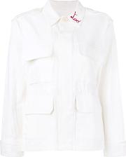 'too Obsessed' Embroidered Jacket Women Cottonspandexelastane 42, White