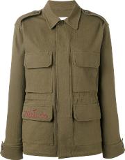 Embroidered Pocket Military Jacket Women Cottonspandexelastane 40, Green