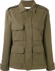 Fringed Back Military Jacket Women Cottonleatherspandexelastane 40, Green