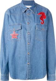 Seahorse Patch Denim Shirt Women Cotton 40, Women's, Blue