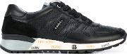 Stamped Sole Lace Up Sneakers Men Calf Leatherleatherrubber 46, Black