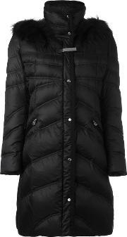 Zipped Midi Parka Coat Women Feather Downpolyamideracoon Fur 44, Women's, Black