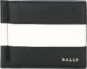 Striped Portfolio Wallet Men Calf Leather One Size Black