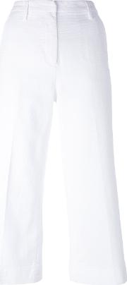 Flared Cropped Trousers Women Cottonspandexelastane 44, White