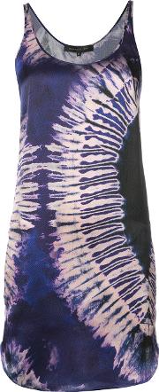 Sleeveless Tie Dye Print Dress Women Silk 36, Pinkpurple