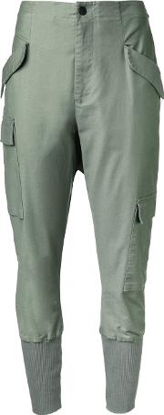Ribbed Cuffed Trousers Women Cottonpolyurethane 12, Green