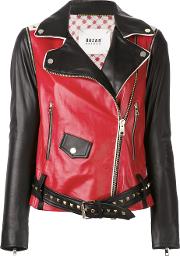 Contrast Biker Jacket Women Leather 44, Black