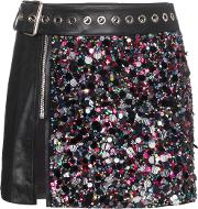 Leather And Sequin Mini Skirt 
