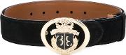 Emblem Crest Buckle Belt Men Calf Leather 95, Black