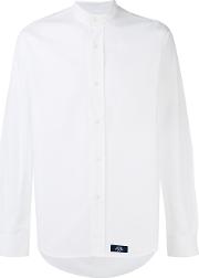 Band Collar Shirt Men Cotton L, White