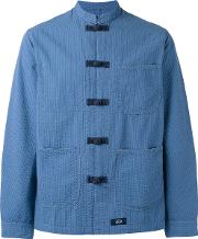 Mandarin Neck Duffle Shirt Men Cotton L, Blue