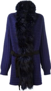 Fur Trimmed Cardigan Women Cashmerewoolviscosepolyester 46, Blue