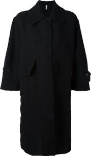 Three Quarters Sleeve Midi Coat Women Polyurethanepolyamidecotton M, Black