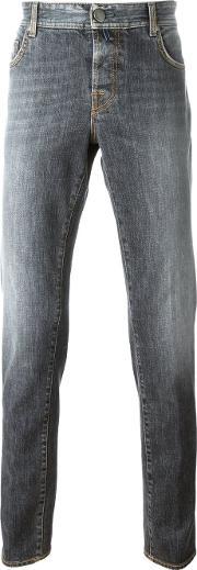 Stonewashed Slim Fit Jeans Men Cottonpolyesterpolyurethane 32, Grey