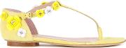 Boutique Moschino Floral Applique Flat Sandals Women Leather 38, Yelloworange 