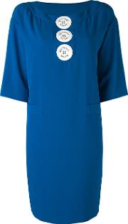 Logo Button Shift Dress Women Polyesterother Fibers 48, Blue