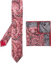 Printed Tie And Pocket Square Men Silk One Size, Red