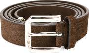 Silver Tone Hardware Belt Men Leather 95, Brown