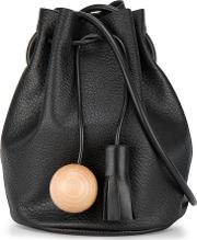 Building Block Bucket Bag With Sphere Tassel Women Leather One Size, Black 