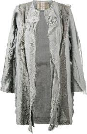 By Walid 18th Century Embroidered Coat Women Cotton S, Grey 