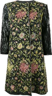 Floral Embroidered Coat Women Silkcotton S, Black