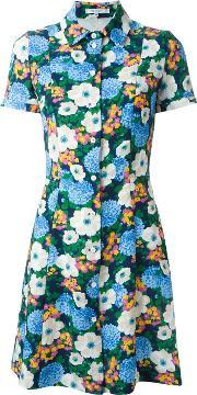 Floral Print Shirt Dress Women Polyester 44, Women's, Blue