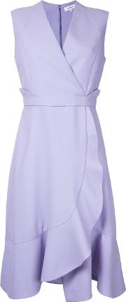 Frill Hem Wrap Dress Women Polyester 42, Pinkpurple