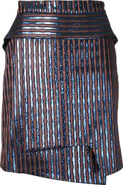 Striped Metallic Wrap Skirt Women Polyestermetallized Polyester 36