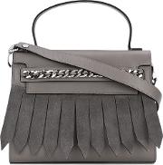 Fringed Tote Women Calf Leathersatincalf Suede One Size, Grey