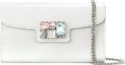 Jewelled Chain Strap Clutch Bag Women Nappa Leathercrystalkid Leather One Size, Grey