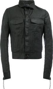 Cropped Denim Jacket Men Cottonramiepolyester 46, Black