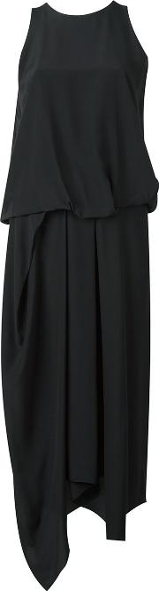 Tuck Drape Dress Women Silk 42, Black