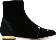 'puss In Boots' Ankle Boots Women Leathervelvet 39, Black