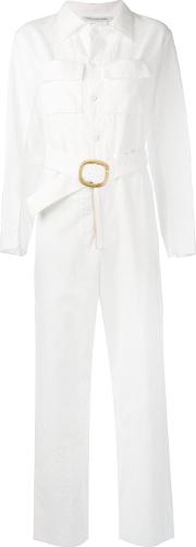 Belted Jumpsuit Women Cottonramie M, White