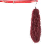 Christian Dada Roping Fur Belt Women Leatherracoon Fur One Size, Red 