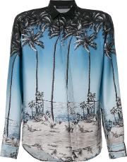 Christian Pellizzari Palm Tree Print Shirt Men Polyester 50, Blue 