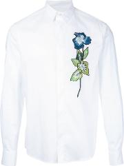 Embroidered Flower Shirt Men Cotton 46, White