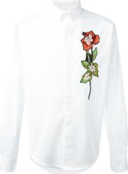 Embroidered Flower Shirt Men Cotton 48, White
