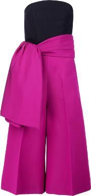 Oversized Bow Colour Block Playsuit Women Silk 6, Women's, Pinkpurple
