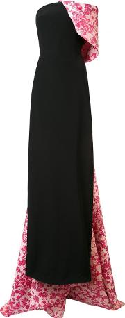 Strapless Brocade Overlay Gown Women Silk 8, Black