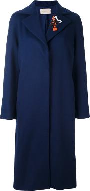 Rose Embroidered Collar Coat Women Viscosevirgin Wool 42, Women's, Blue