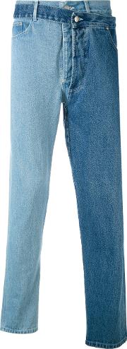 Overlayed Asymmetric Jeans Men Cotton 32, Blue