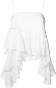 Asymmetric Ruffle Top Women Cotton L, White