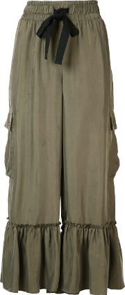 Ruffled Cropped Trousers Women Polyestercupro S, Women's, Green
