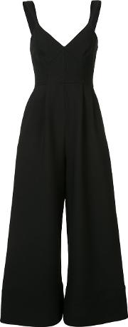 V Neck Jumpsuit Women Polyester L, Black