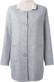 Contrast Collar Short Coat Women Acrylicnylonpolyestervirgin Wool L, Grey