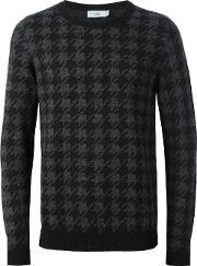 Houndstooth Pullover Sweater Men Nylonalpacavirgin Wool S, Grey