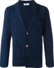 Knitted Blazer Cardigan Men Cotton M, Blue