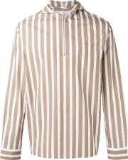 Hooded Striped Shirt Men Cotton 46, Brown
